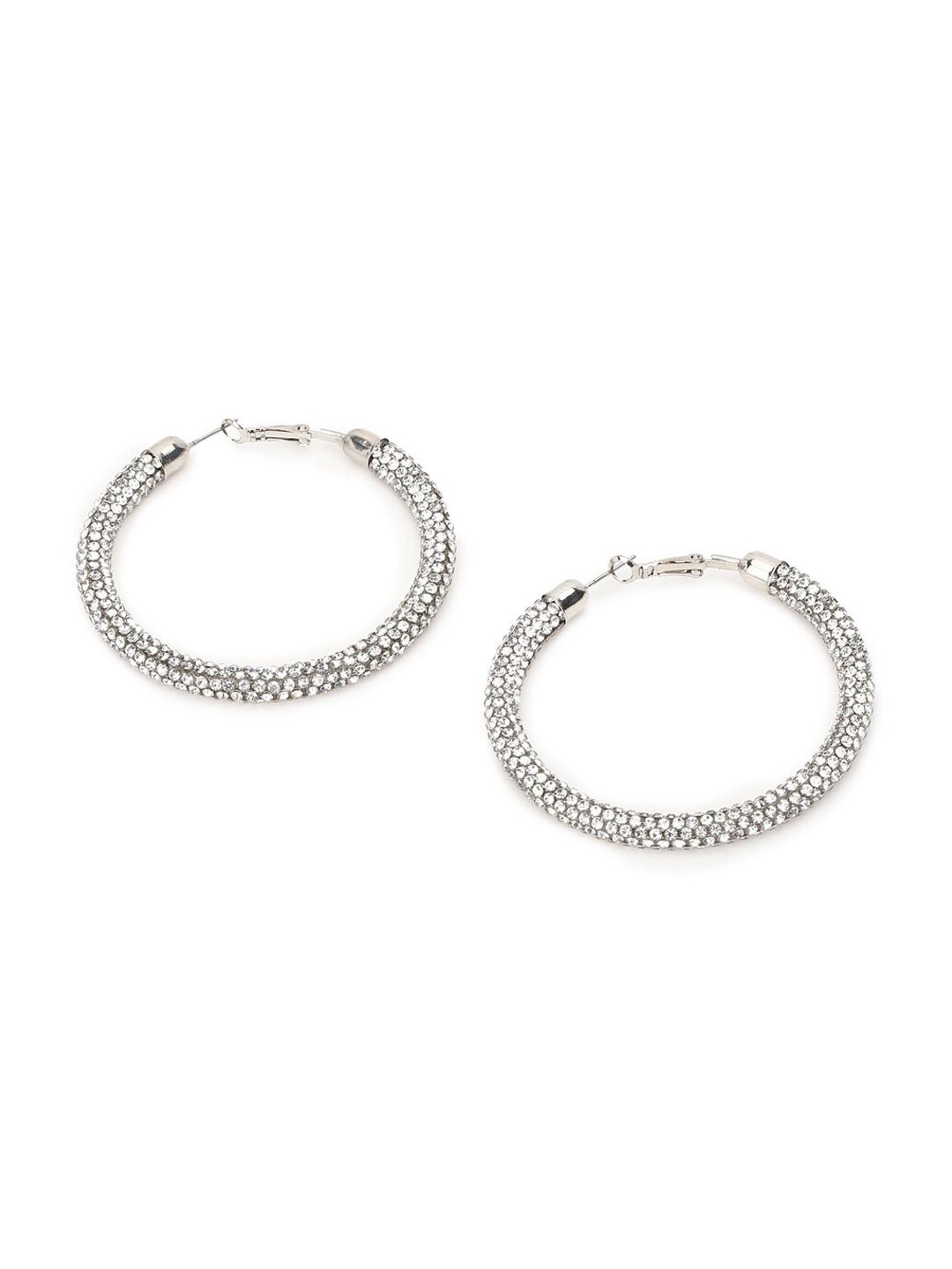 FOREVER 21 Silver-Toned Contemporary Hoop Earrings Price in India