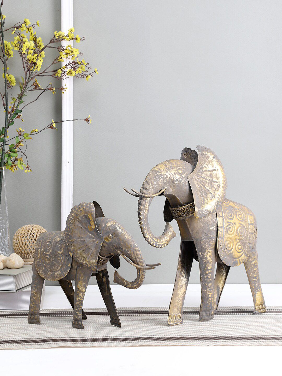 Aapno Rajasthan Set of 2 Gold & Grey Quaint Adhira Elephant Showpieces Price in India