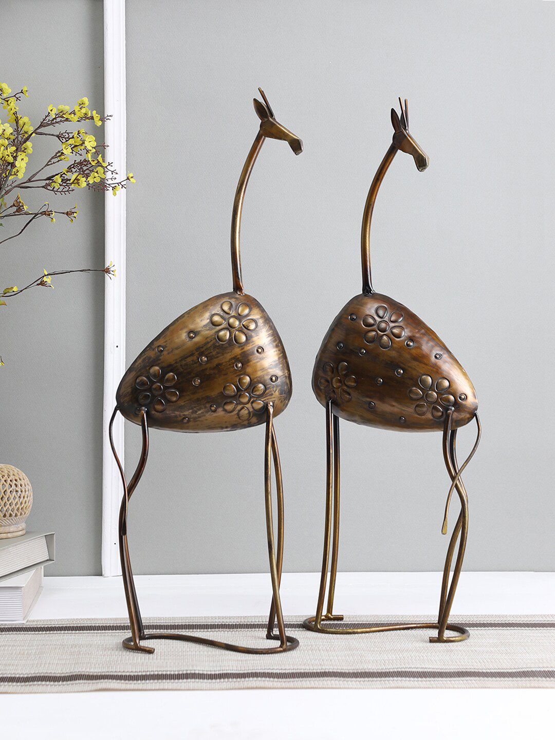Aapno Rajasthan Set of 2 Brown Rustic and Earthen Baby Giraffe Showpieces Price in India