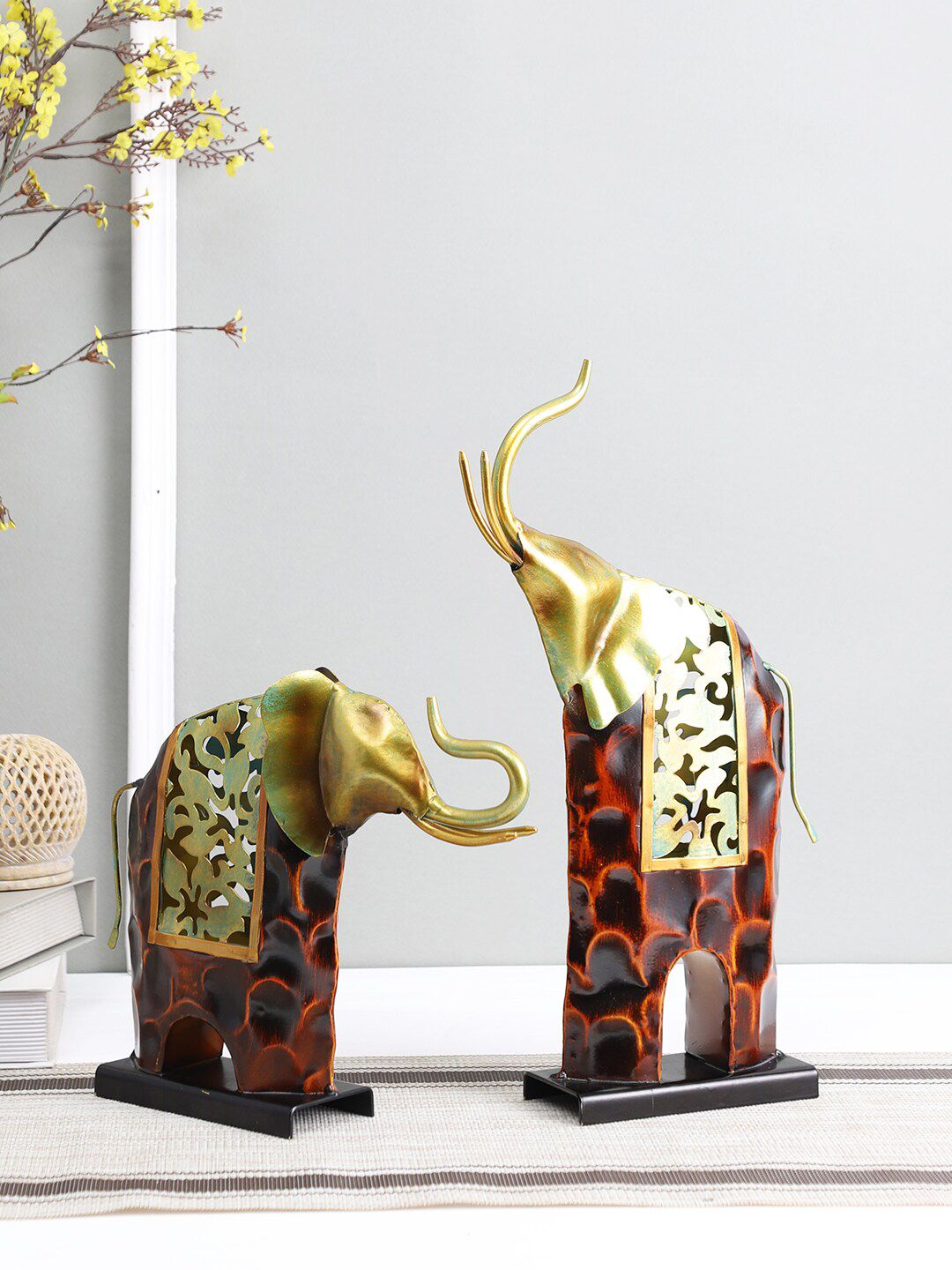 Aapno Rajasthan Set of 2 Red & Gold-Toned Attractive Elephant Table Decor Showpieces Price in India