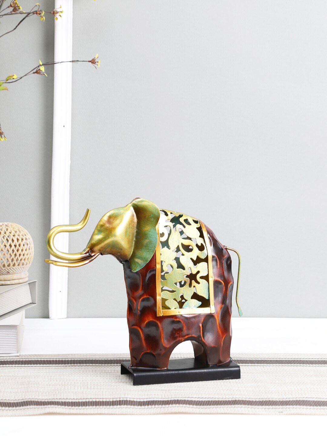 Aapno Rajasthan Red & Gold-Toned Detailed and Attractive Elephant Table Decor Showpiece Price in India