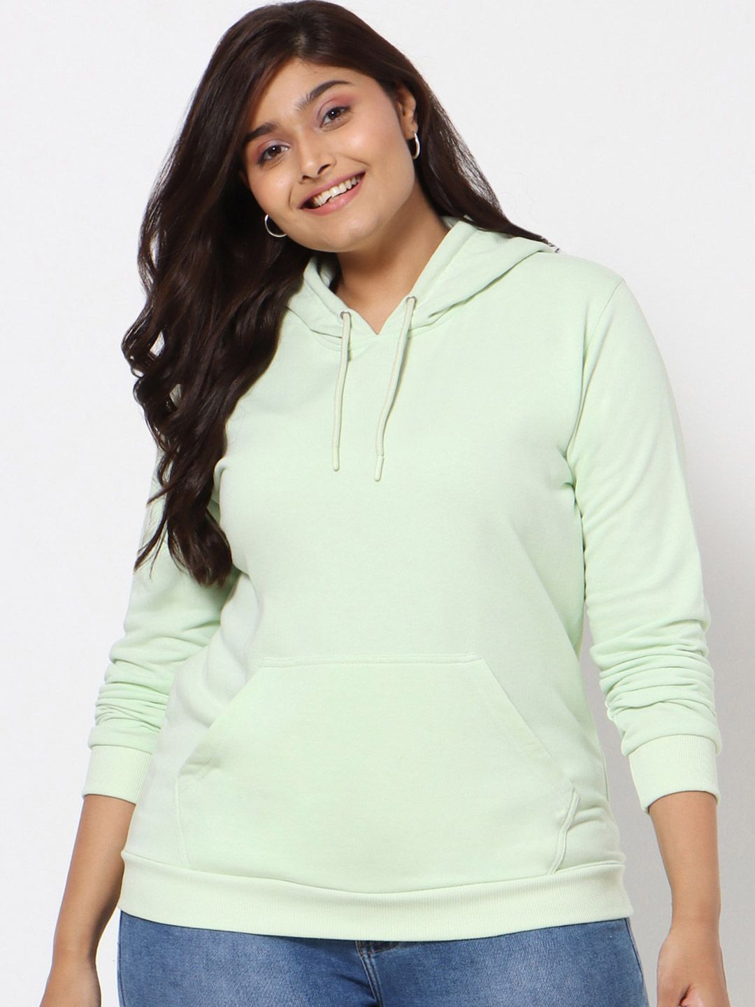 Bewakoof Plus  Green Solid Hooded Sweatshirt Price in India