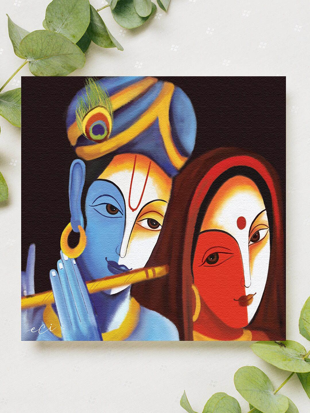 eCraftIndia Blue & Red Radha Krishna Canvas Wall Painting Price in India