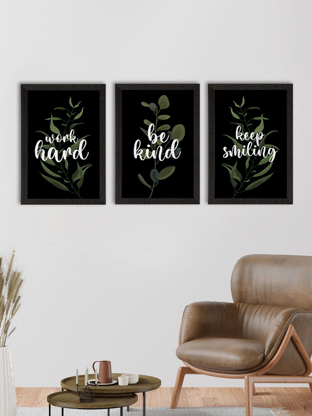 eCraftIndia Set Of 3 Black & White Motivational Quote Printed Satin Matt Texture UV Art Painting Price in India