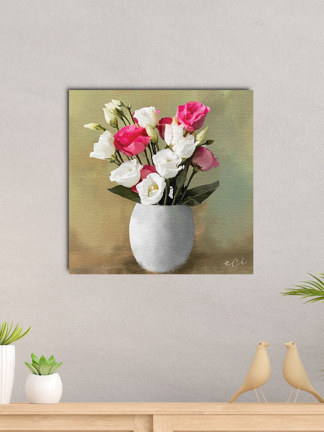 eCraftIndia White & Pink Flower Vase Wall Art Price in India