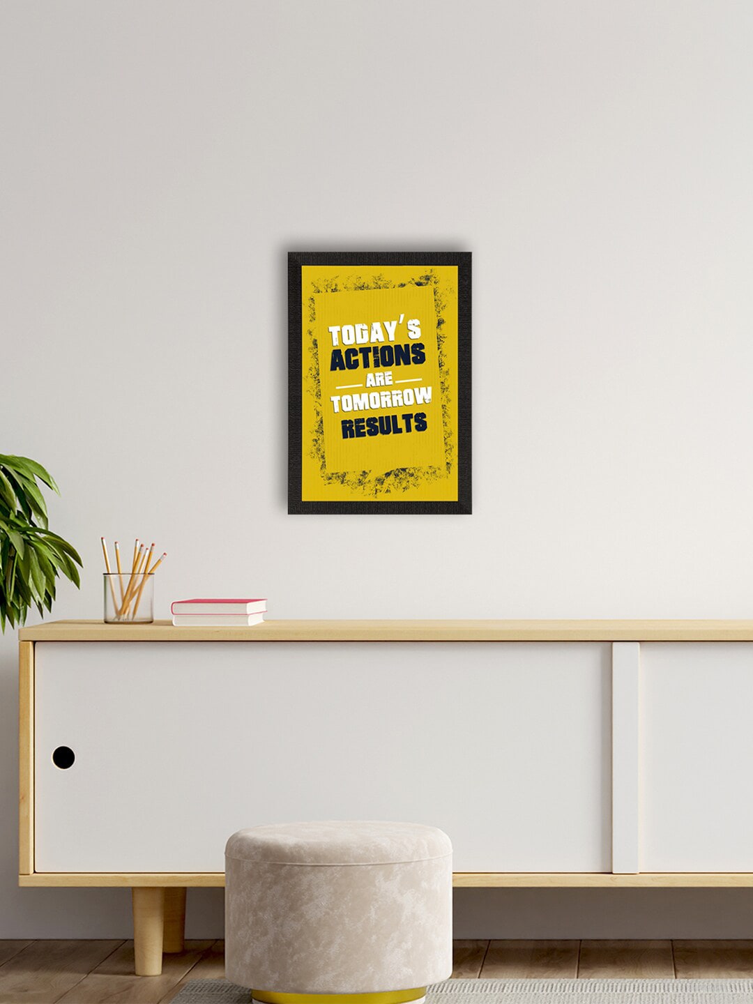 eCraftIndia Yellow & Black Today's Action Motivational Quote Texture UV Art Painting Price in India