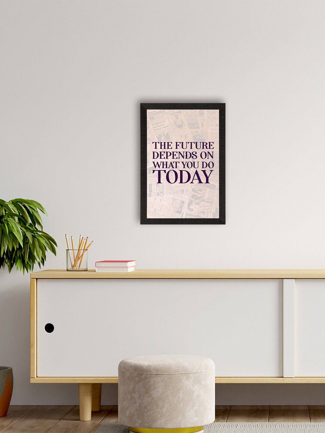 eCraftIndia Beige And Purple Motivational Quotes Printed Framed Wall Art Price in India