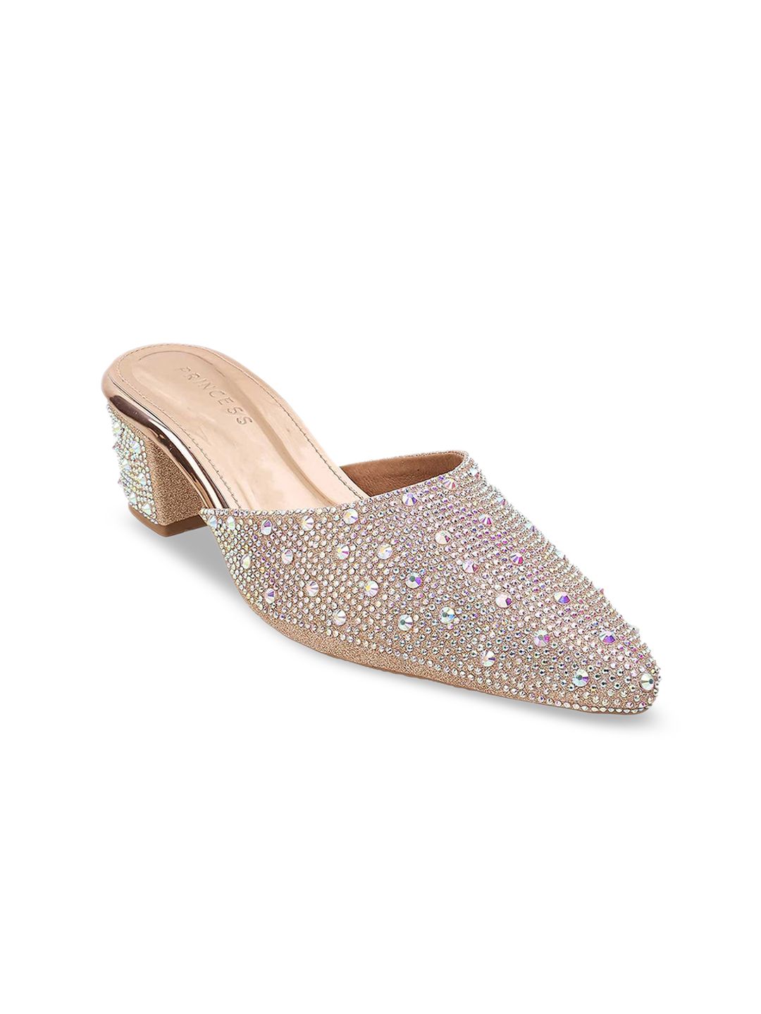 Metro Pink Textured Block Mules With Western Embellishments Price in India