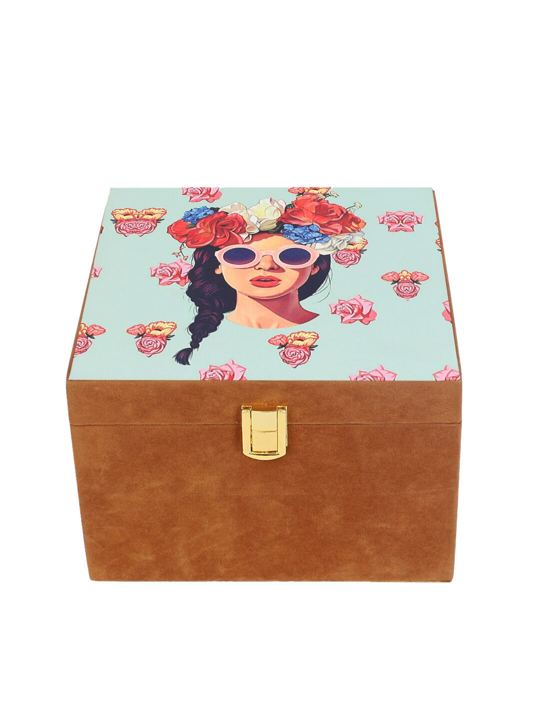 ARTFLYCK Women Brown and Turquoise Blue Printed Beauty Queen Vanity Organizer Price in India