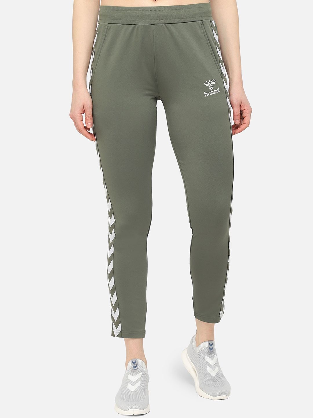 hummel Olive Green Solid Sports Cropped Track Pants Price in India