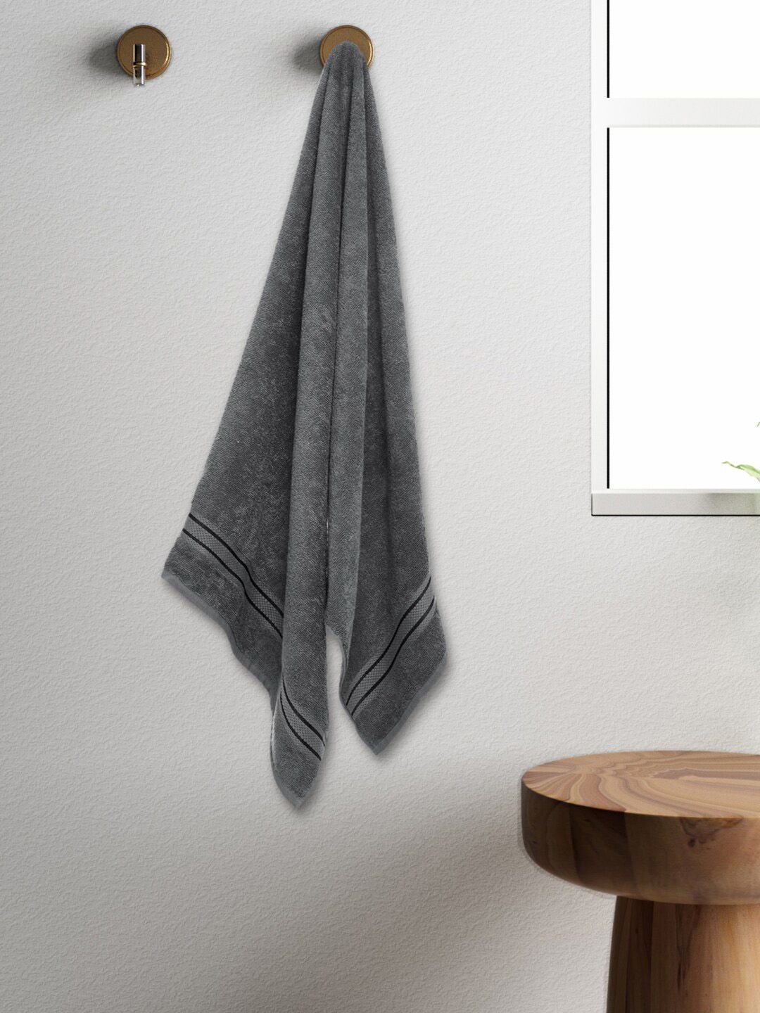 SPACES Grey Solid 400 GSM Pure Cotton Bath Towel