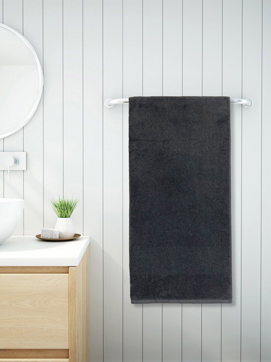 SPACES Black Solid Pure Cotton 450 GSM Ultra Soft Quick Dry Nano Spun Towel Set Price in India