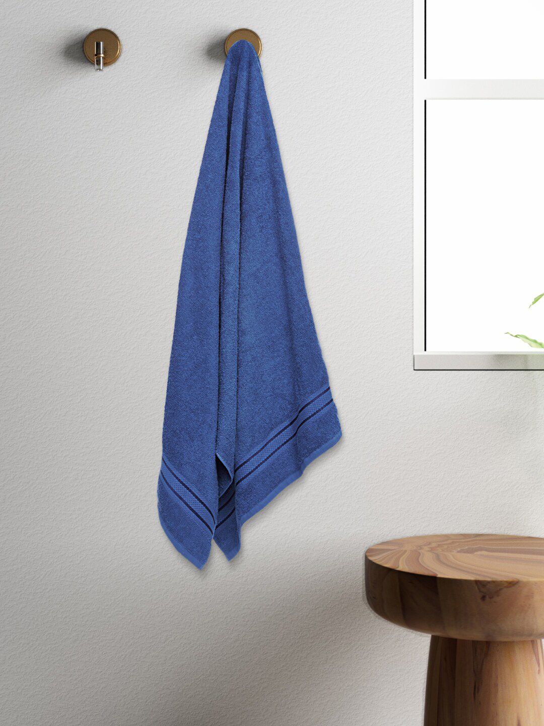 SPACES Blue Solid Pure Cotton 400 GSM Ultra Absorbency Bath Towels Price in India