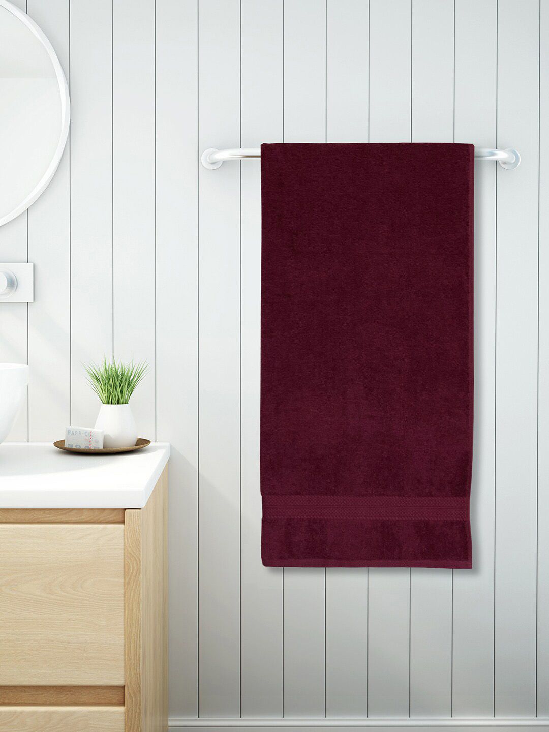 SPACES Unisex Burgundy Solid Pure Cotton 450 GSM High Absorbency Bath Towels Price in India