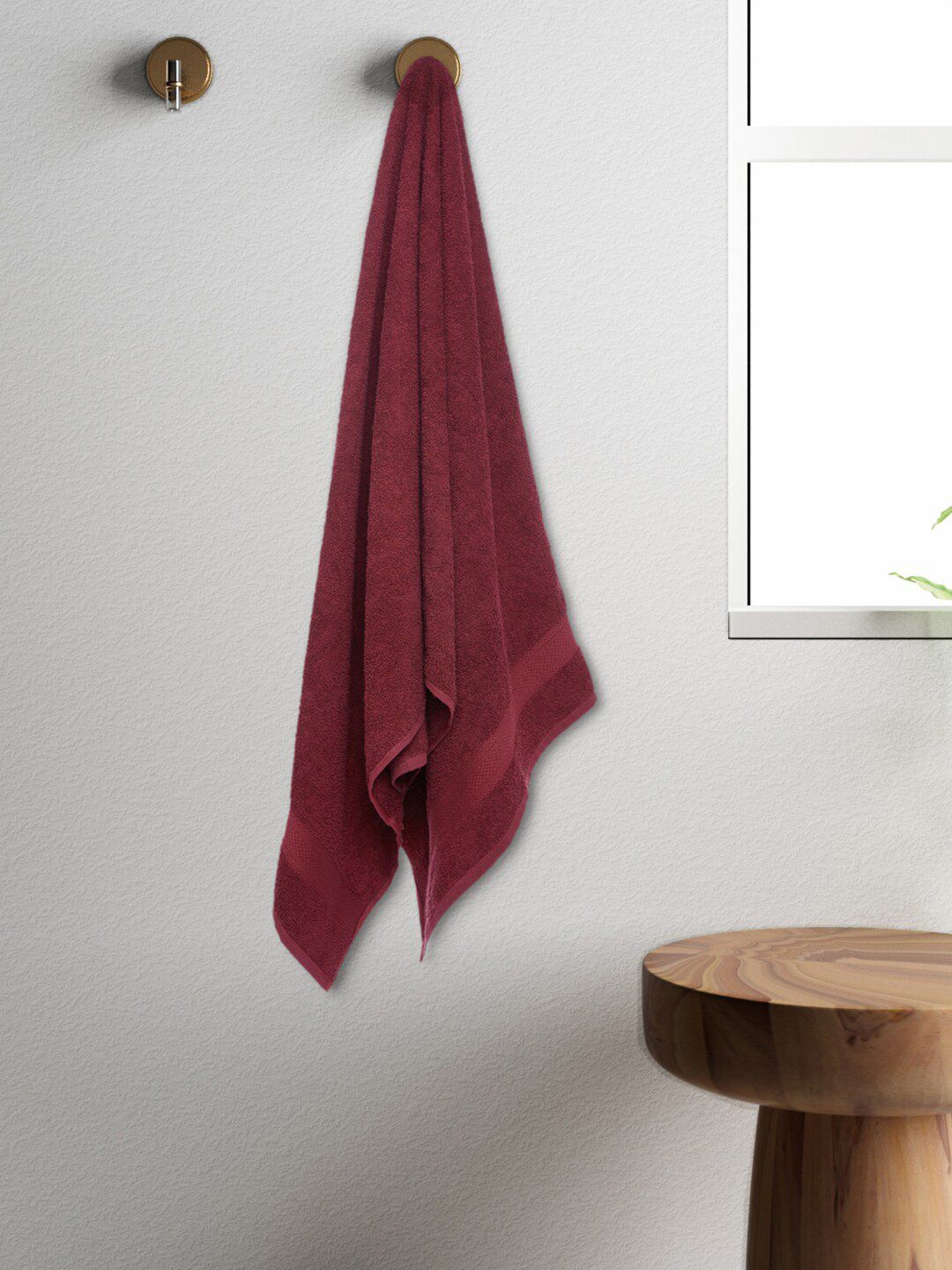 SPACES Maroon Solid 400 GSM Ultra Absorbency Pure Cotton Bath Towels Price in India