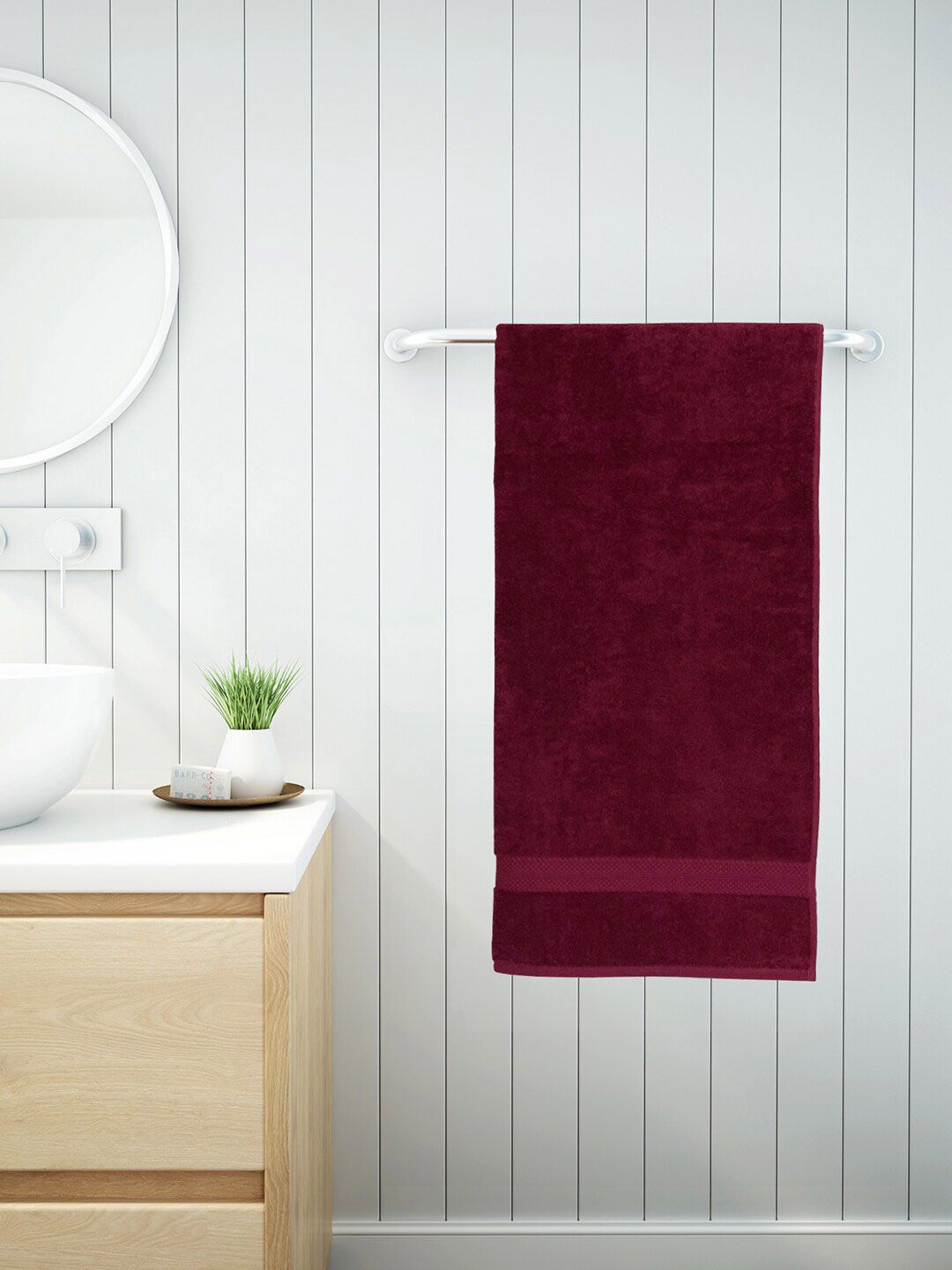 SPACES Burgundy Solid Pure Cotton 480 GSM Towel Set Price in India