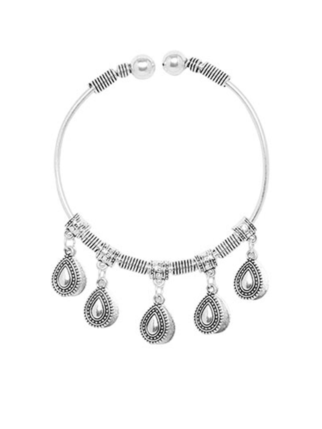 ZeroKaata Women Silver-Toned Oxidized Drop Charms Bangle-Style Bracelet Price in India