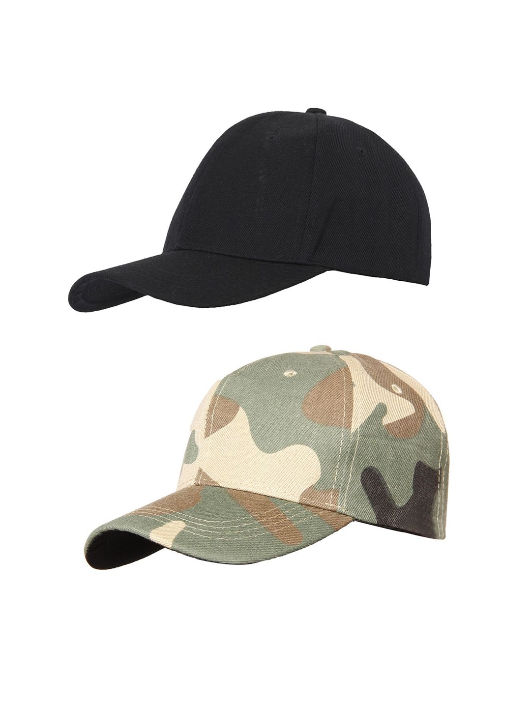 FabSeasons Unisex Set of 2 Black & Olive Green Cotton Baseball Caps Price in India