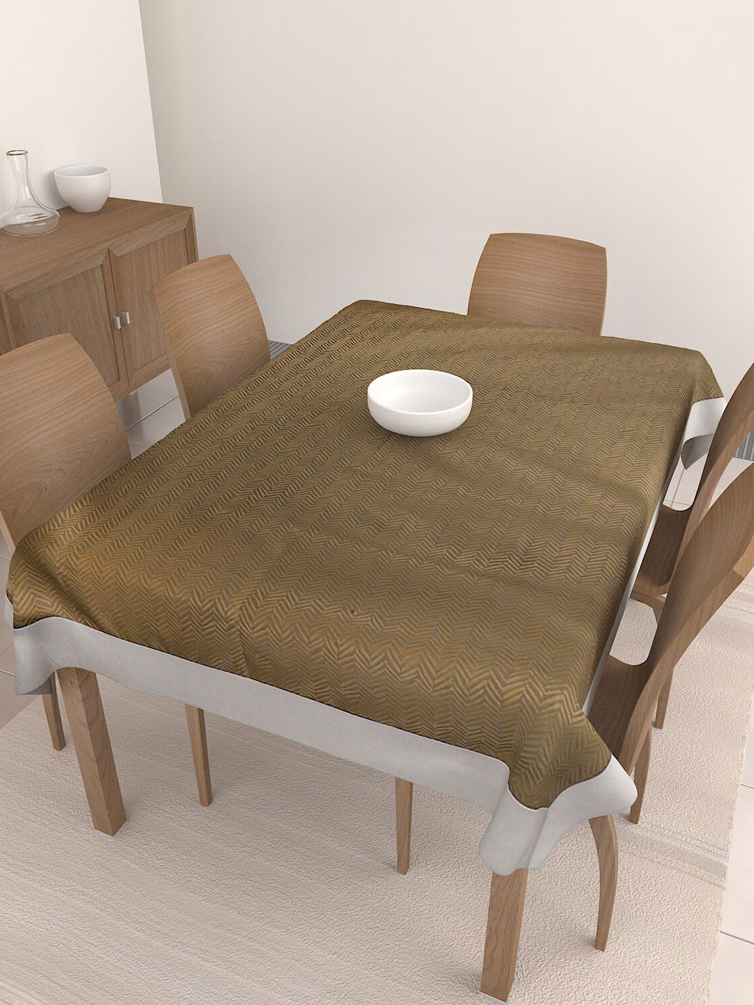 S9home by Seasons Khaki Printed 6-Seater Polyester Table Cover Price in India