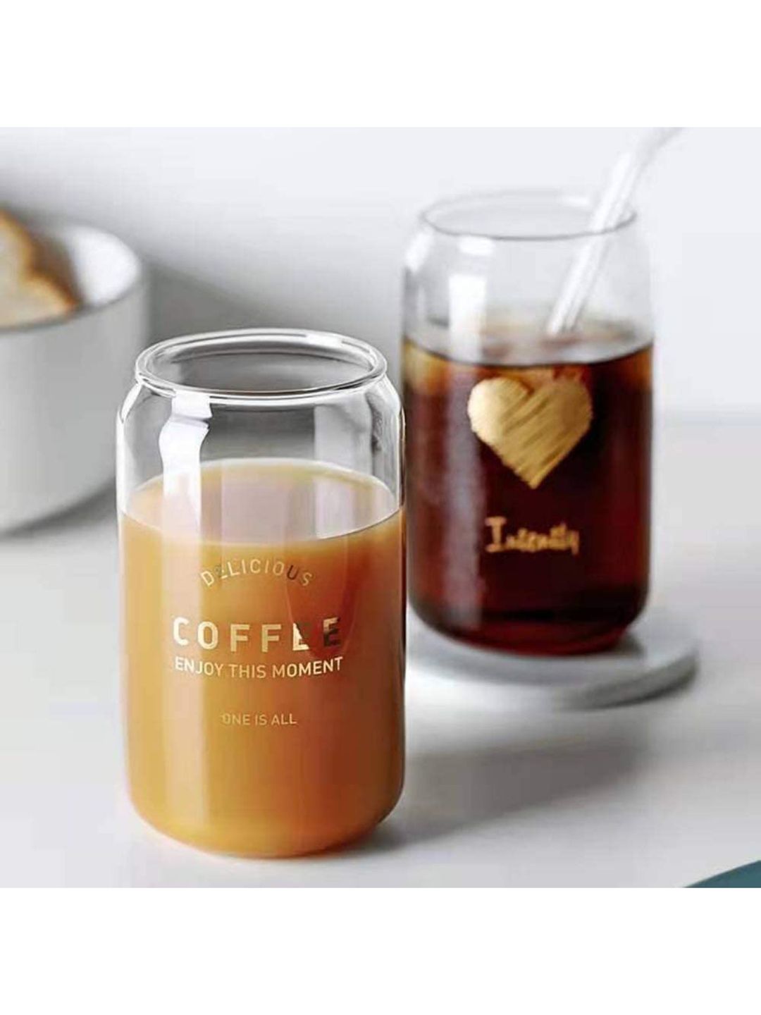 Femora Set of 2 Transparent Glass Coffee Can with Straw Price in India