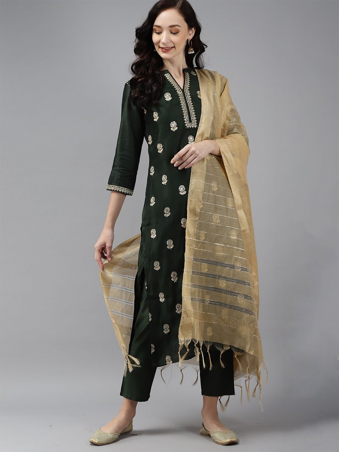 Indo Era Beige Striped Art Silk Dupatta Price in India