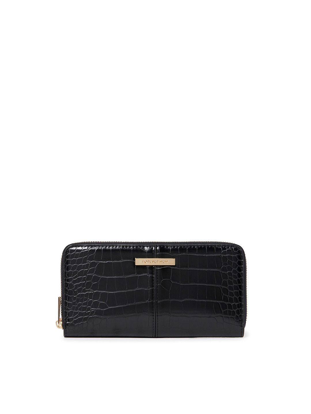 Forever New Women Black Textured PU Zip Around Wallet Price in India