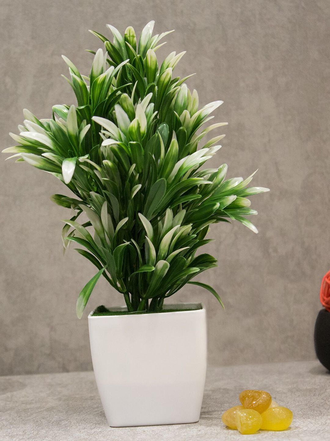 PolliNation White & Green Decorative Artificial Bonsai Plant With Pot Price in India