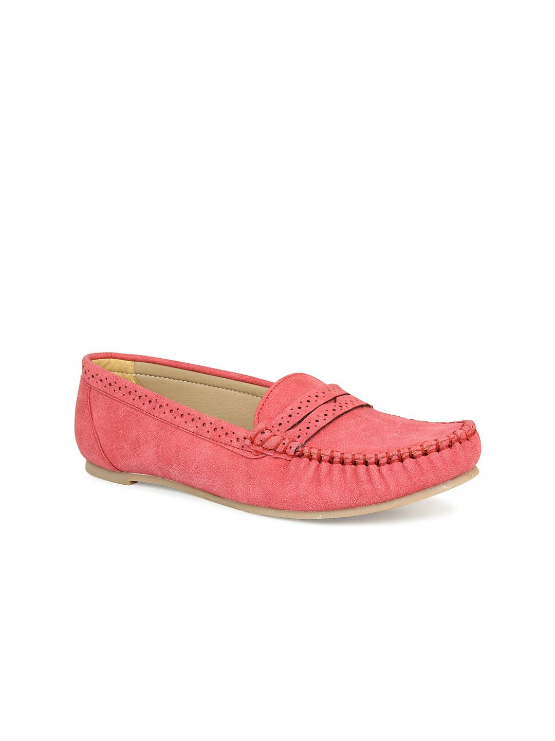 DESIGN CREW Women Coral Red Solid Loafers Price in India
