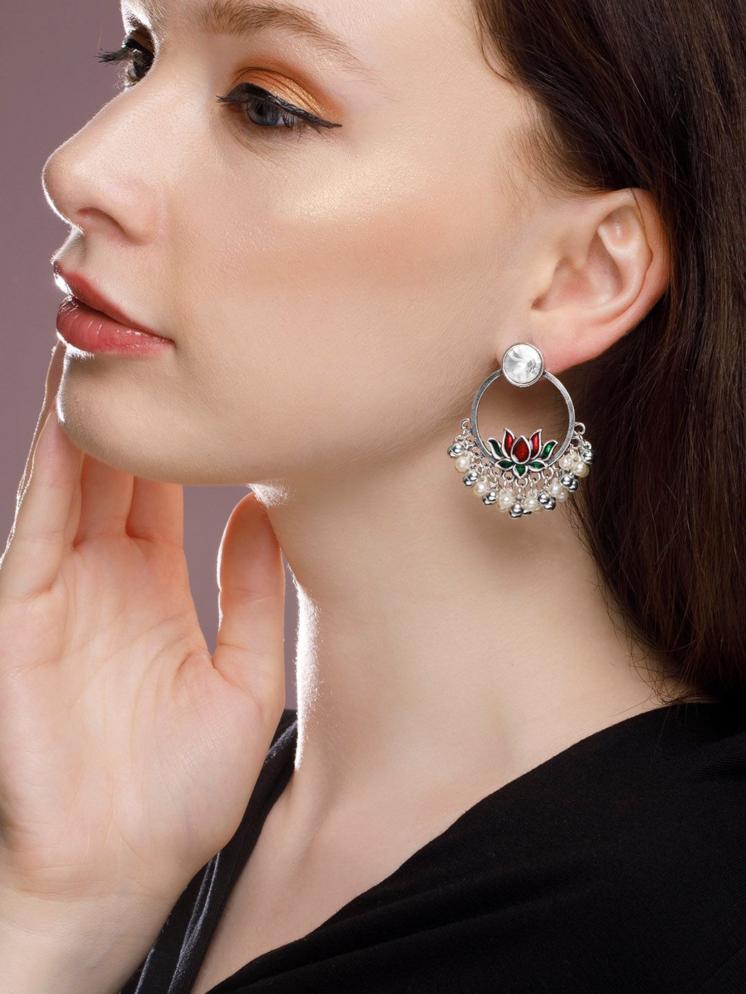 Rubans Silver-Plated Contemporary Chandbalis Earrings Price in India