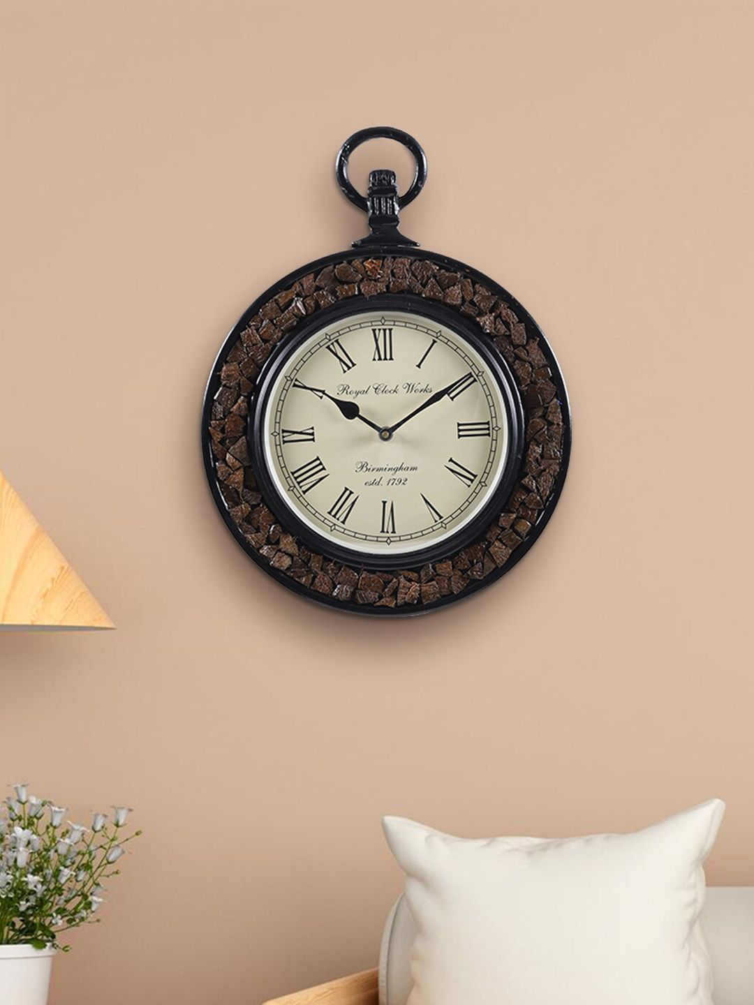 Aapno Rajasthan Brown Textured Vintage Wall Clock Price in India