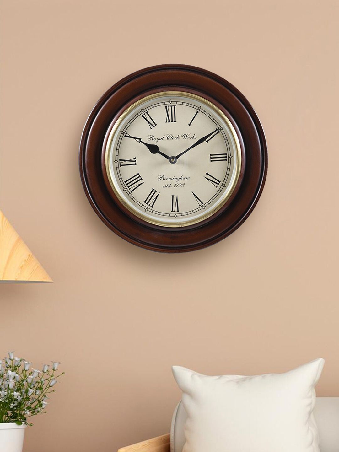 Aapno Rajasthan Brown & Gold-Toned Solid Contemporary Round Analogue Wall Clock 29cm Price in India