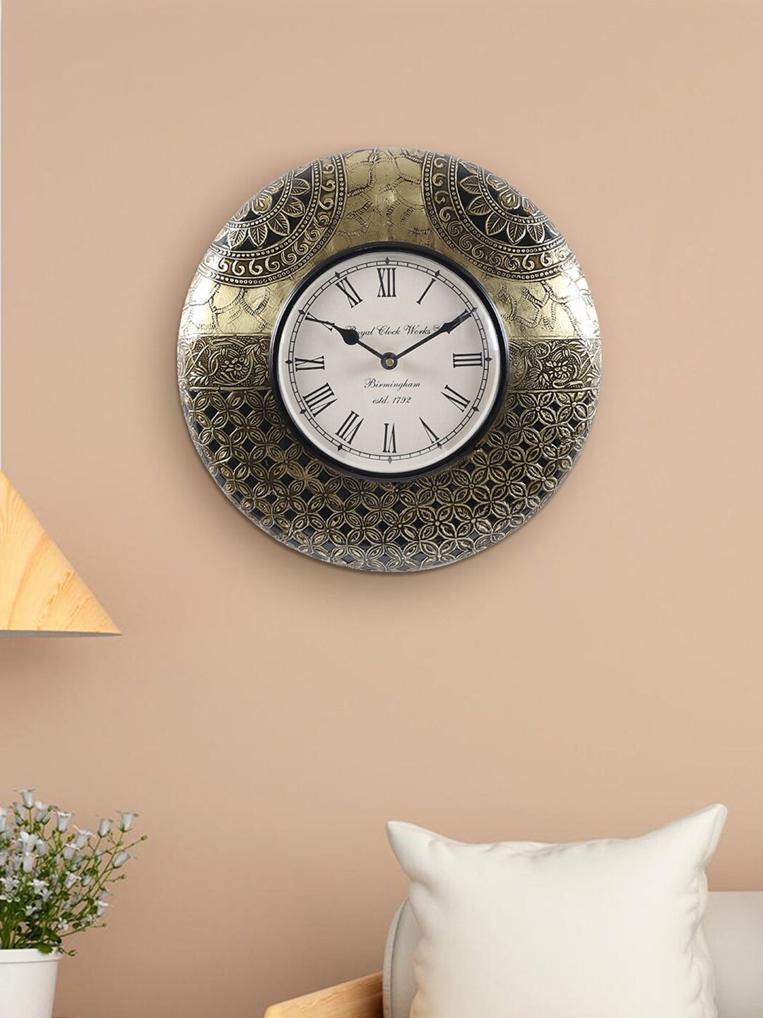 Aapno Rajasthan Gold-Toned & White Embellished Vintage Wall Clock Price in India