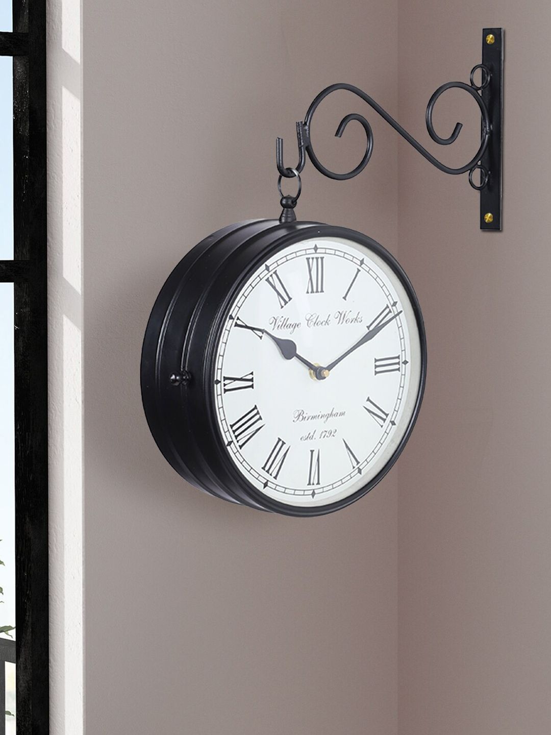 Aapno Rajasthan Black & White Railway Traditional Round Analogue Wall Clock Price in India