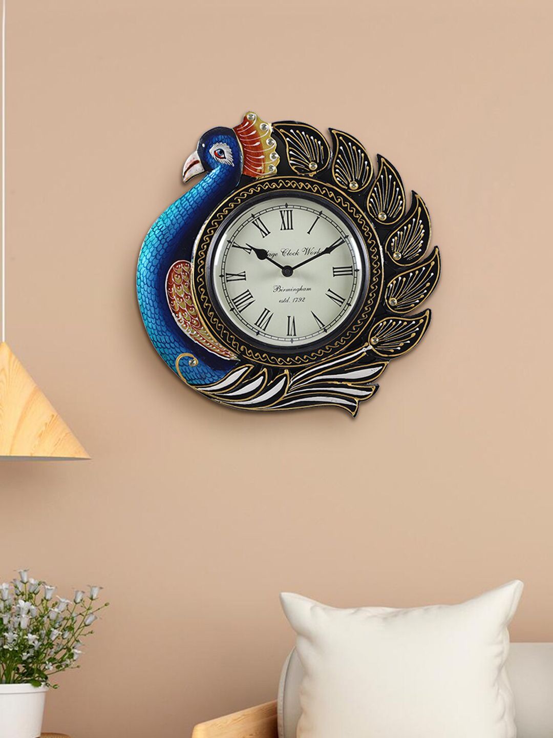 Aapno Rajasthan Blue & Black Embellished Traditional Wall Clock Price in India