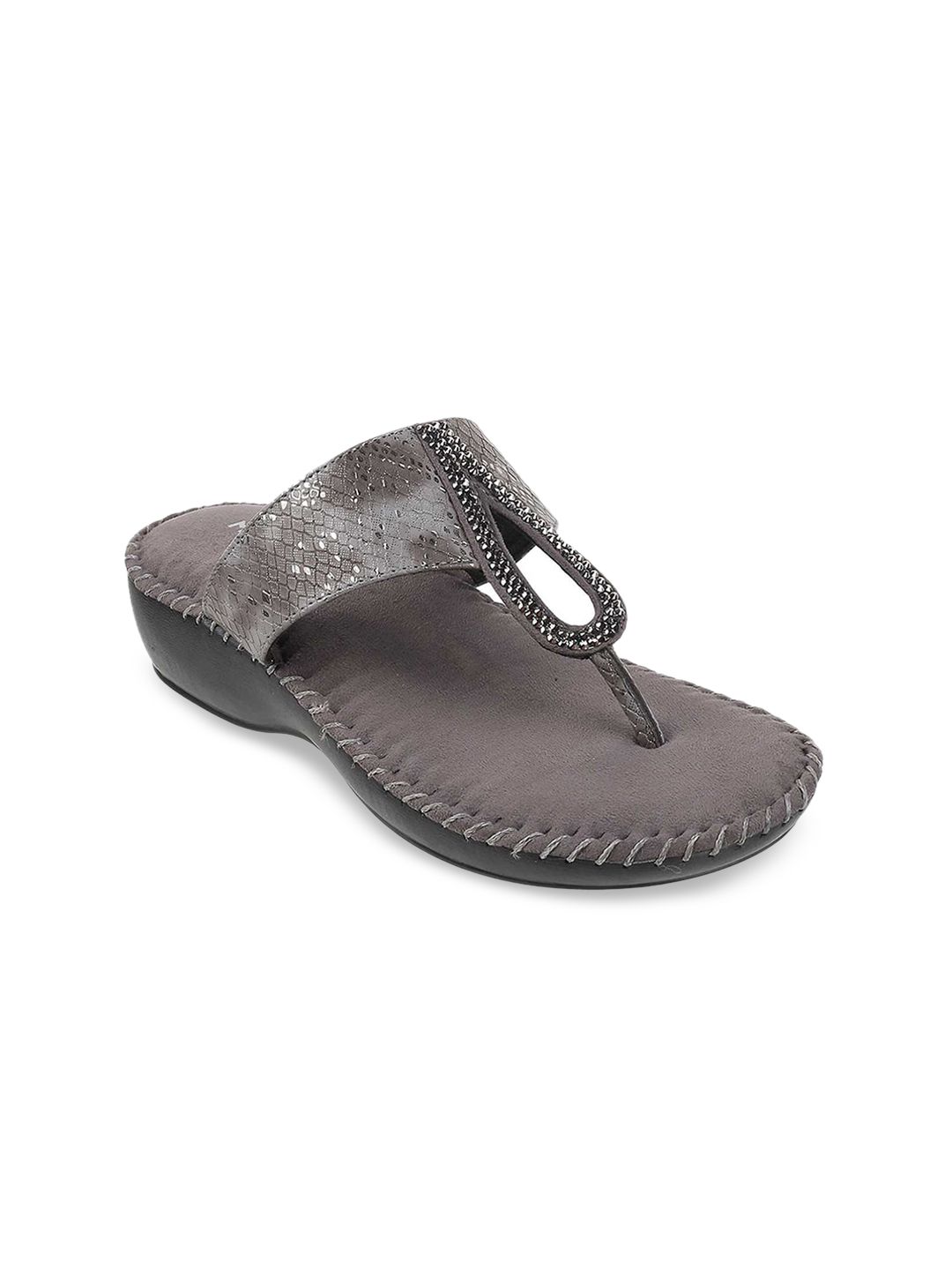 Mochi Grey Printed Comfort Sandals Price in India