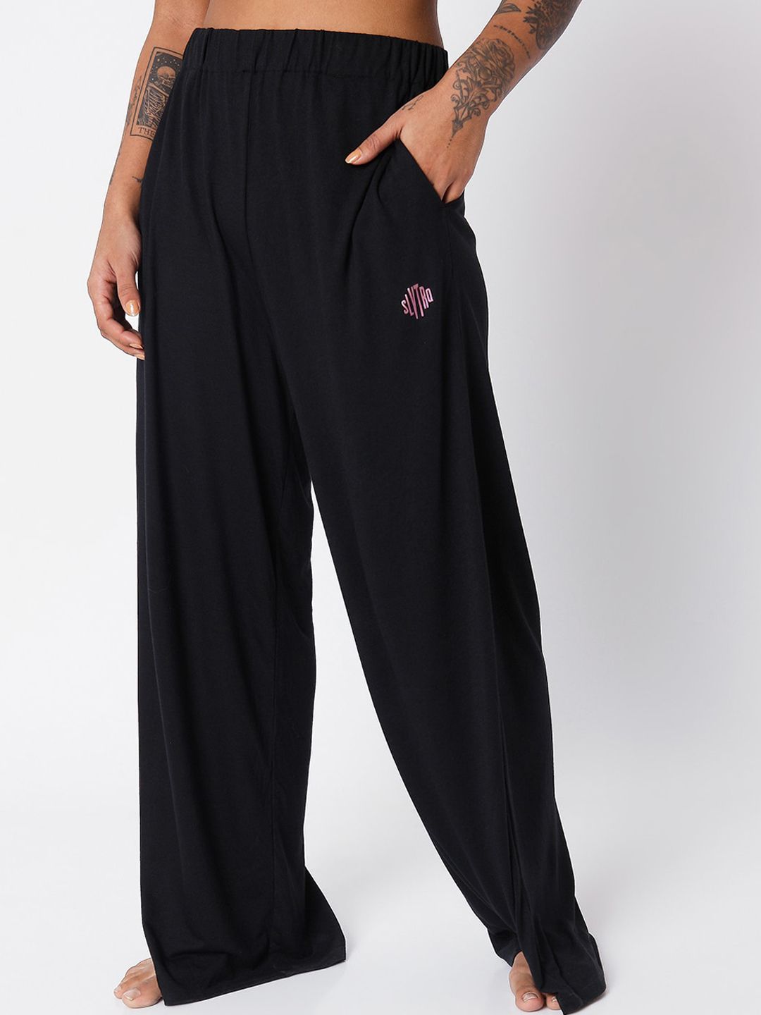 Silvertraq Women Black High Waist Modal Lounge Pants Price in India