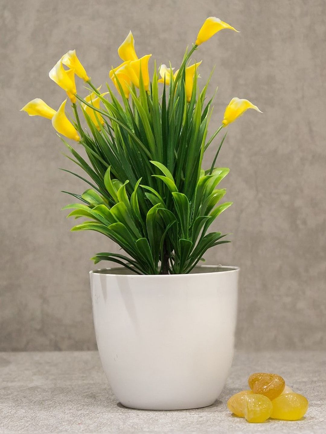 PolliNation Yellow & Green Artificial Bonsai Plant With White Pot Price in India