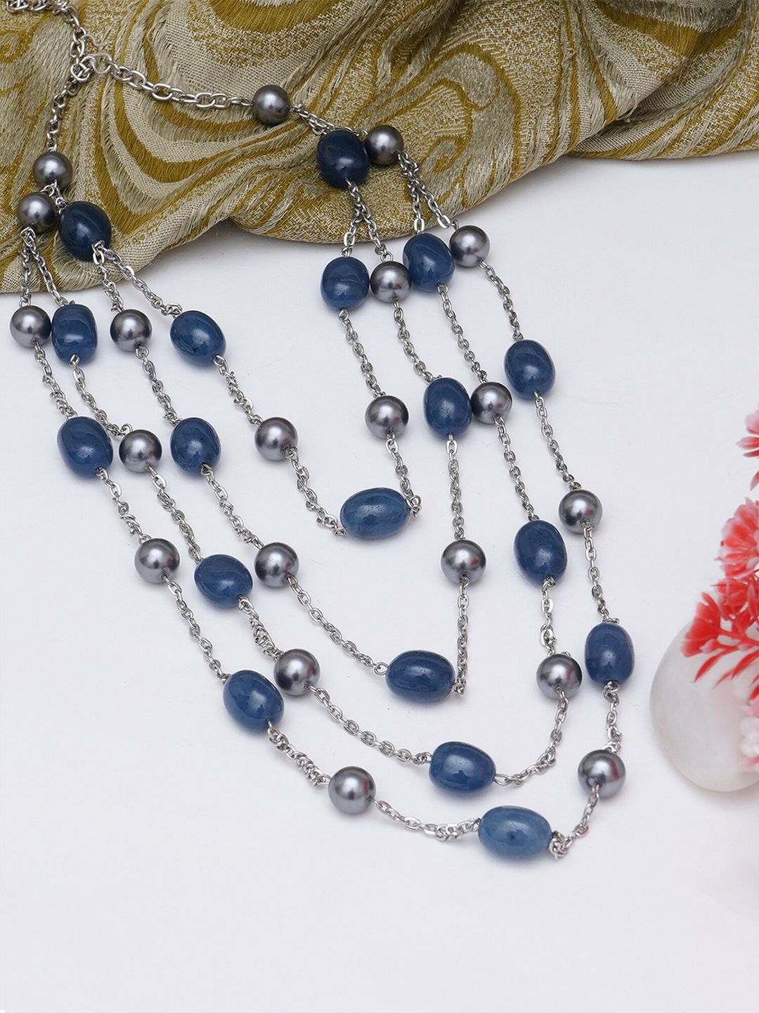 KARATCART Blue & Silver-Toned Layered Necklace Price in India