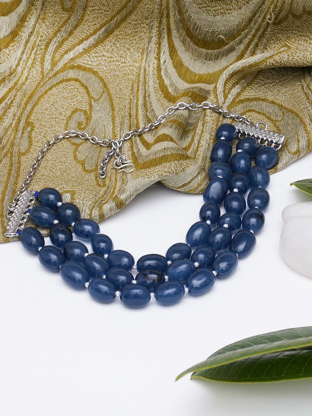 KARATCART Women Blue & Silver-Toned Beaded Kundan Choker Necklace Price in India