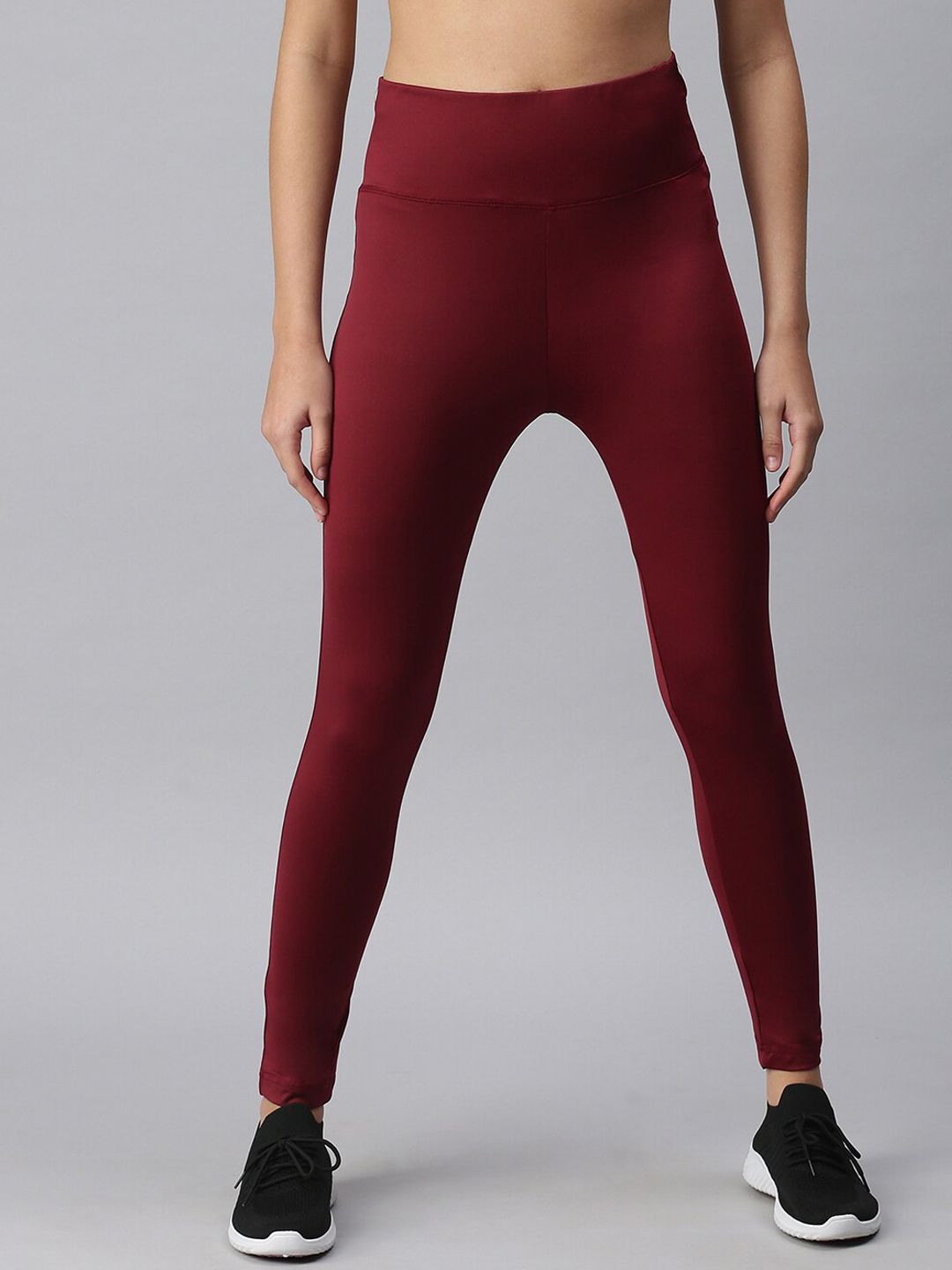 De Moza Women Maroon Solid Training Or Gym Tights Price in India