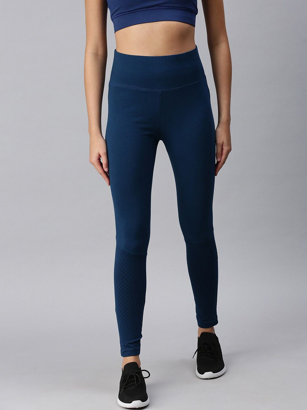 De Moza Women Blue Solid Training Or Gym Tights Price in India