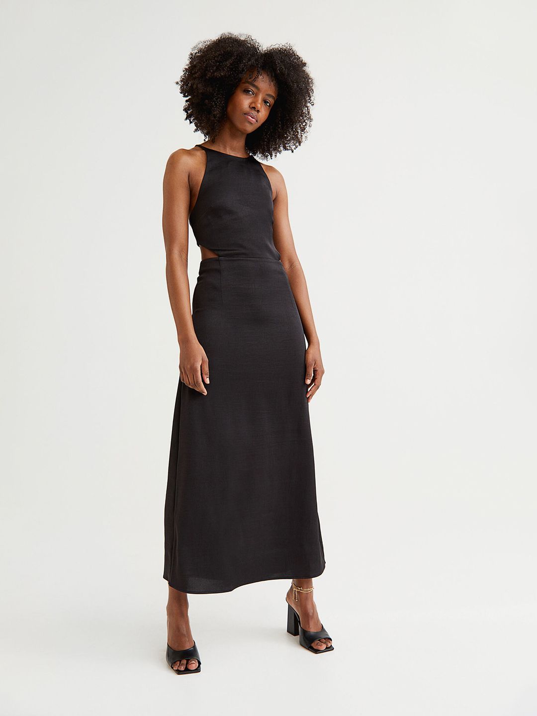 H&M Black Solid Open-Backed Dress Price in India