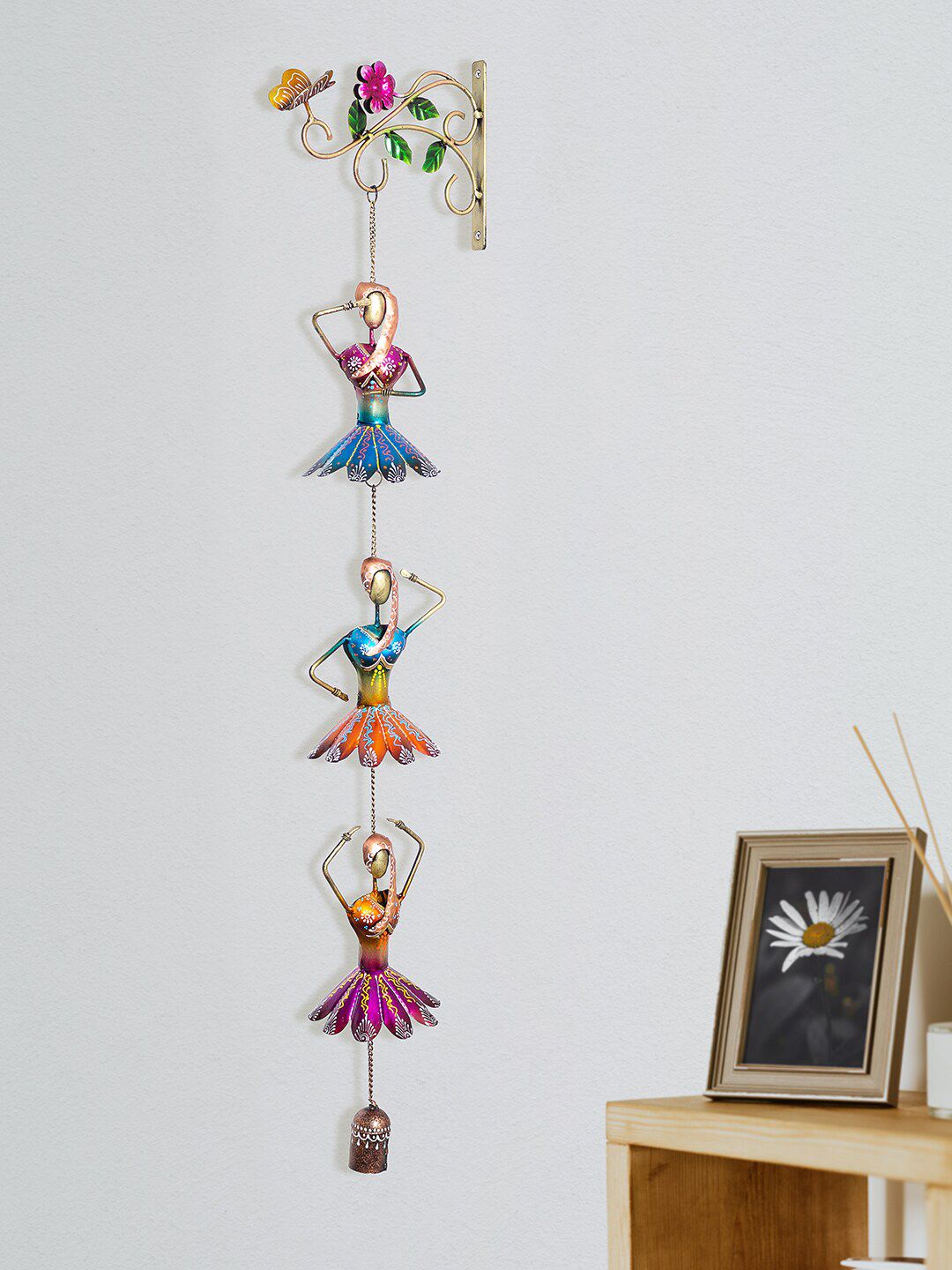 Golden Peacock Multicoloured Wall Hanging Metal Dolls Wind Chimes With Bells Price in India