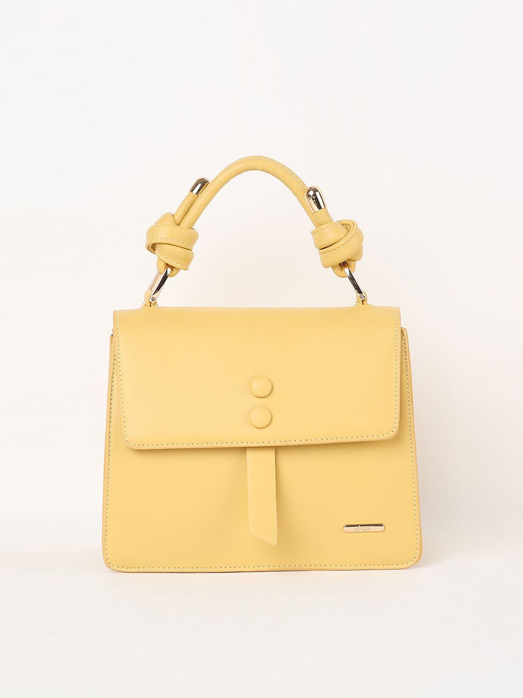 Ginger by Lifestyle Yellow Textured Oversized Structured Satchel Price in India