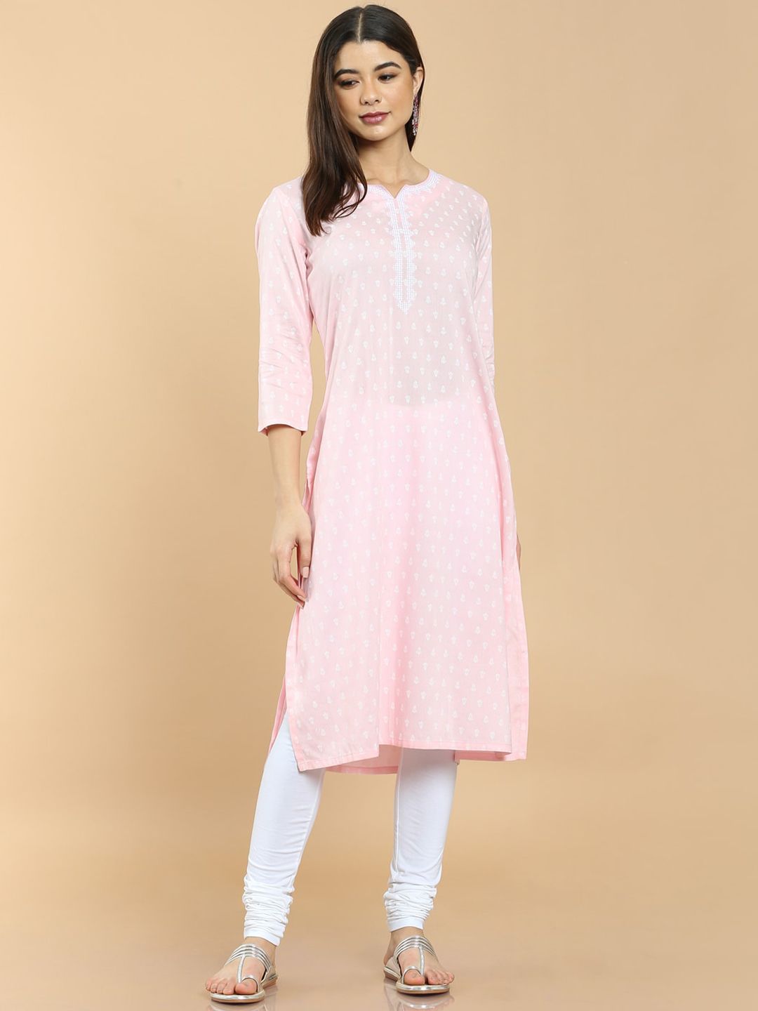 Soch Women Pink & White Woven Designs Kurta Price in India