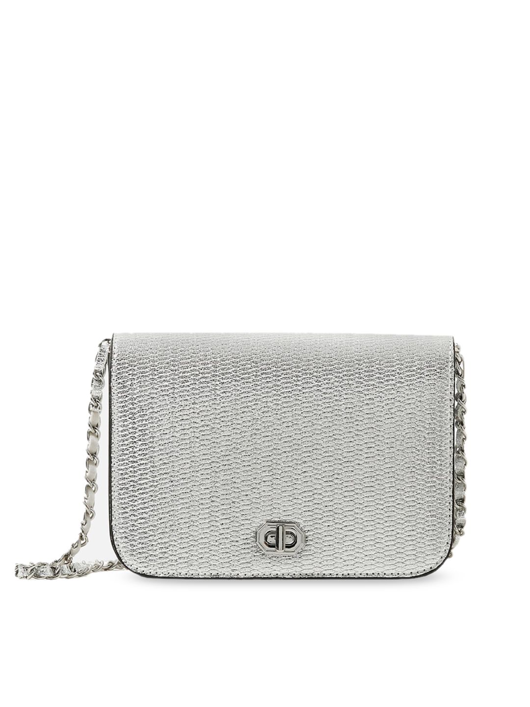 Accessorize Silver-Toned Textured Faux Leather Structured Sling Bag Price in India