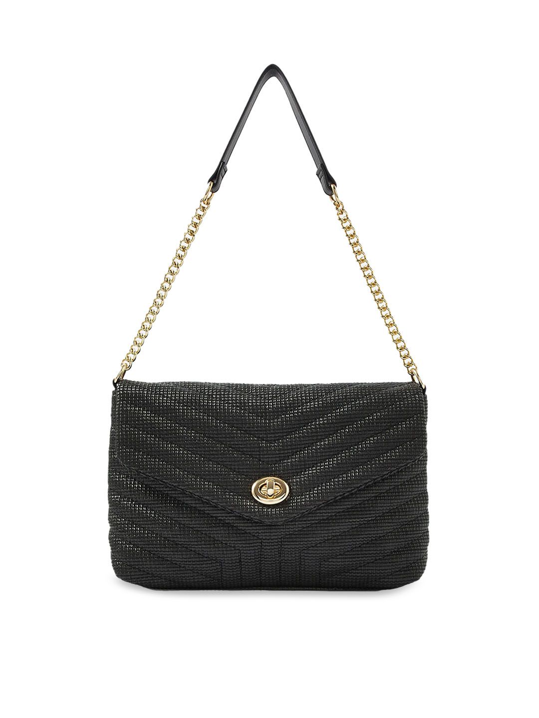 Accessorize Black Textured Structured Sling Bag with Quilted Price in India