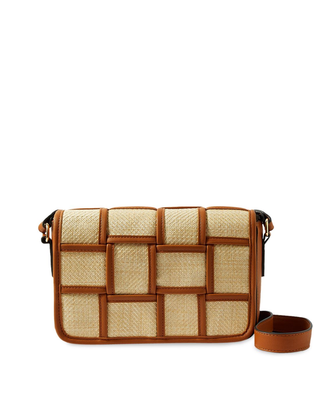 Accessorize Tan Checked Structured Sling Bag Price in India