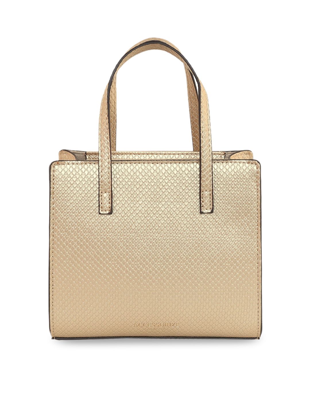 Accessorize Gold-Toned Textured PU Structured Handheld Bag Price in India