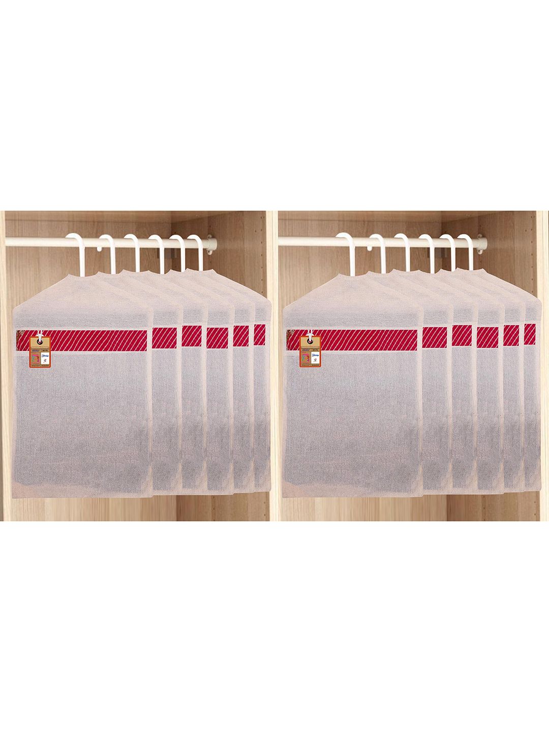 atorakushon Set Of 12 Off-White Solid Cotton Saree Hanging Cover Organisers Price in India